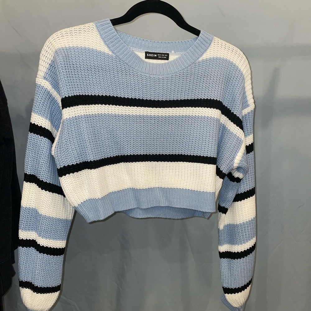 Shein Size M blue and white striped sweater.